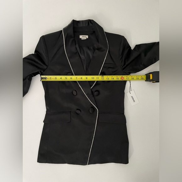Jason Wu Rhinestone Embellished Trim Black Satin Tuxedo Blazer Jacket Holiday XS - Picture 7 of 13